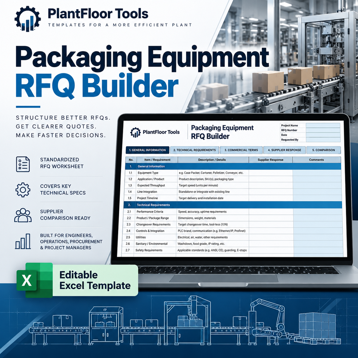 PlantFloor Tools Packaging Equipment RFQ Builder Excel template