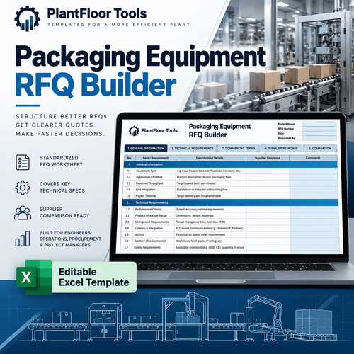 PlantFloor Tools Packaging Equipment RFQ Builder Excel template